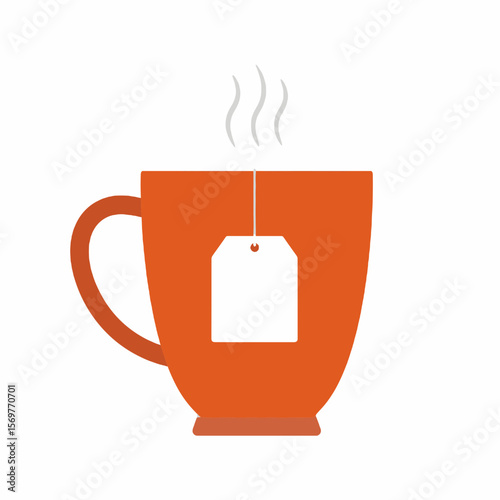Steaming Orange Tea Cup with Tea Bag Isolated on White Background Vector Illustration