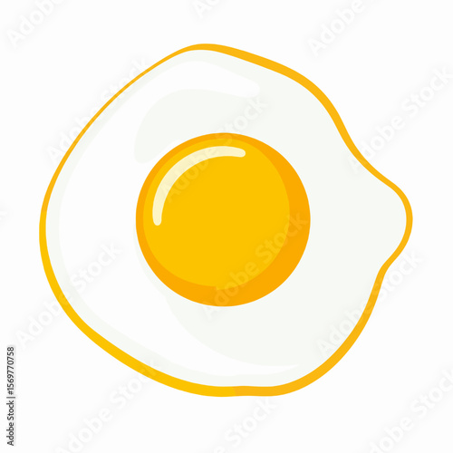 Studio Shot of a Fried Egg with a Bright Yellow Yolk and Cooked Egg White on White Background, a Delicious Culinary Icon