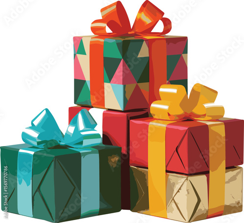 A vibrant collection of twenty four assorted gift boxes featuring a variety of colors and patterns perfect for celebrations and special occasions