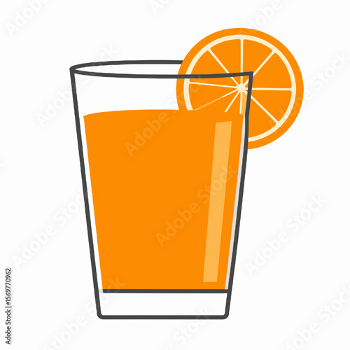 Tall Glass of Bright Orange Juice with a Sliced Orange Garnish Fresh and Refreshing on a White Background