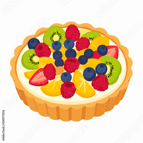 Vibrant Fruit Tart with Colorful Kiwi Berries and Citrus on Cream Crust a Mouthwatering Delightful Sweet Confection