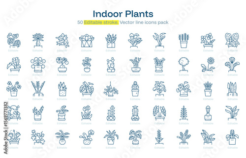 Indoor Plants line icon pack. Indoor Plants Stroke icon set. Editable Stroke icon