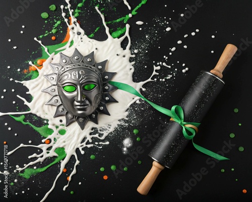 Mask with Green and White Paint Splash: Artistic Fusion of Masks and Creativity