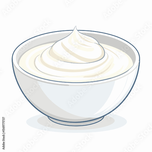 White Cream in Bowl Delicious Dairy Product Dessert with Smooth Texture Food Photography Illustration Isolated Against White Background