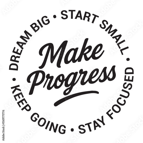 Make progress, dream big, start small, stay focused, keep going, inspirational design quote, motivational quotes, typography illustration lettering quotes
