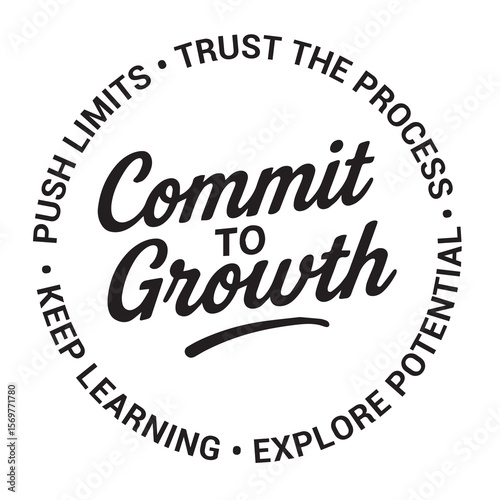Commit to growth, push limits, trust the process, explore potential, keep learning, inspirational design quote, motivational quotes, typography illustration lettering quotes