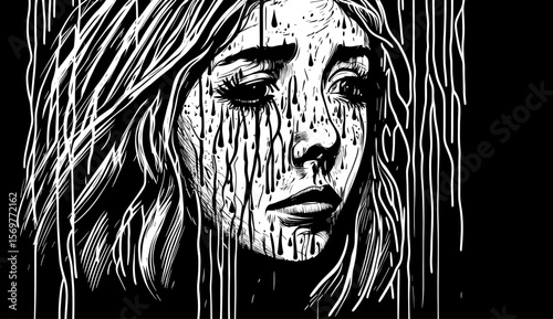 Art portrait of a girl with depression, apathy and anxiety