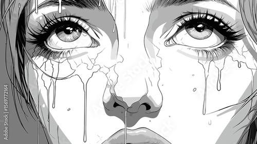 Art portrait of a girl with depression, apathy and anxiety