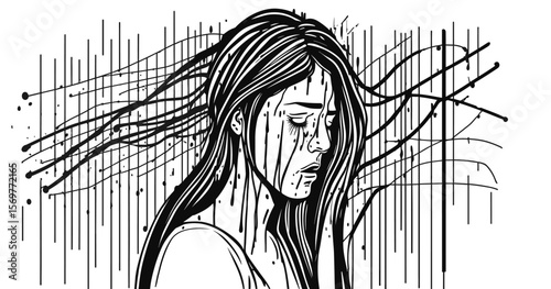 Art portrait of a girl with depression, apathy and anxiety
