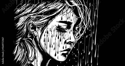 Art portrait of a girl with depression, apathy and anxiety