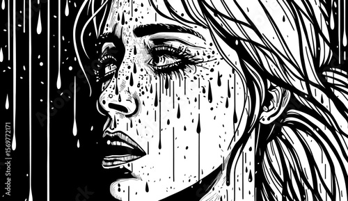 Art portrait of a girl with depression, apathy and anxiety