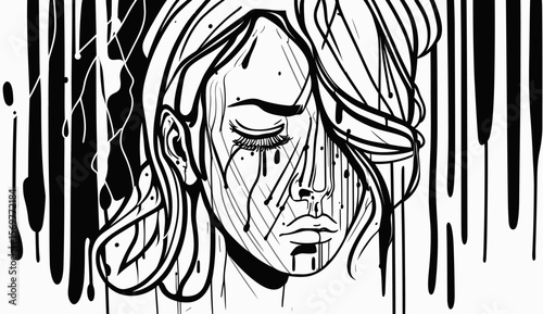 Art portrait of a girl with depression, apathy and anxiety