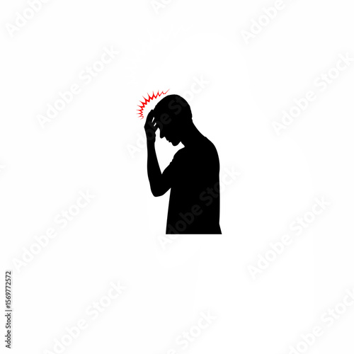 Silhouette of person holding forehead in worry on white background