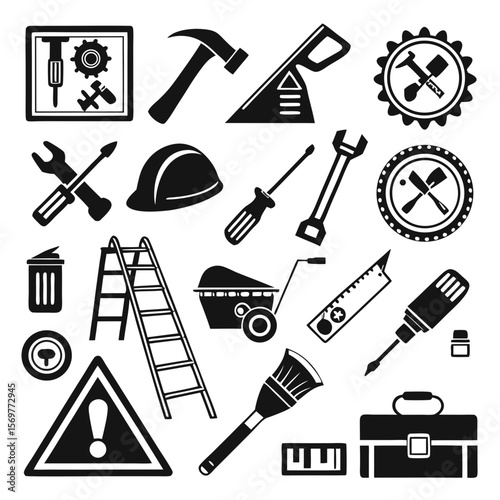 Professional Flat Black and White Vector Icon Set – 25 Clean Minimal Icons