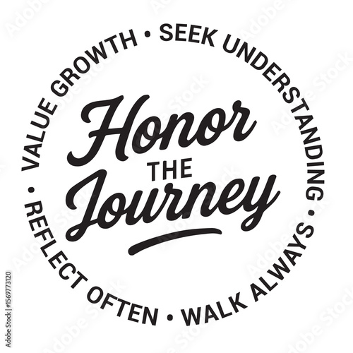 Honor the journey, value growth, seek understanding, walk always, reflect often, inspirational design quote, motivational quotes, typography illustration lettering quotes