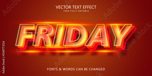 Friday red futuristic editable text effect, Modern neon text style
