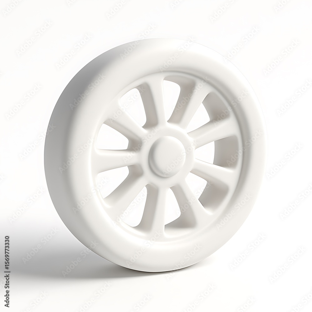 Obraz premium Minimalist white wheel with spokes and tire isolated on white background