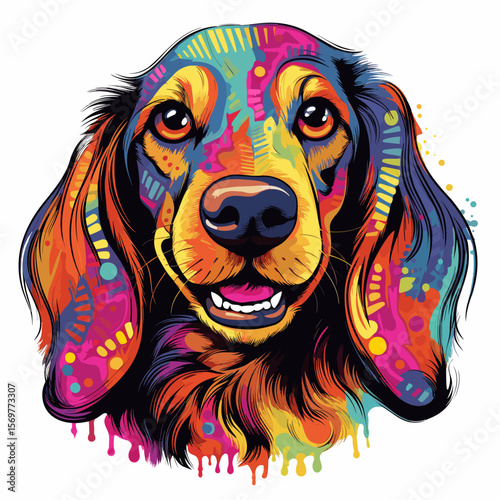 Cute happy dachshund in vector pop art style