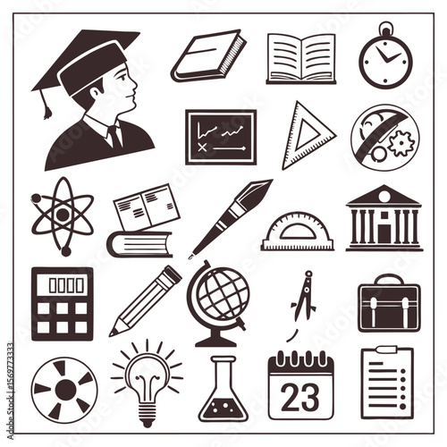 Flat Black and White Game Icons – 25 Vector Gaming Symbols Set