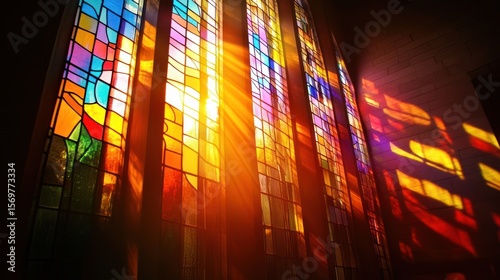 Sunset Light Through Stained Glass Windows