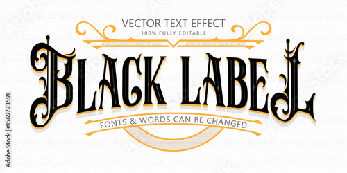 Black label editable text effect, Vintage text style