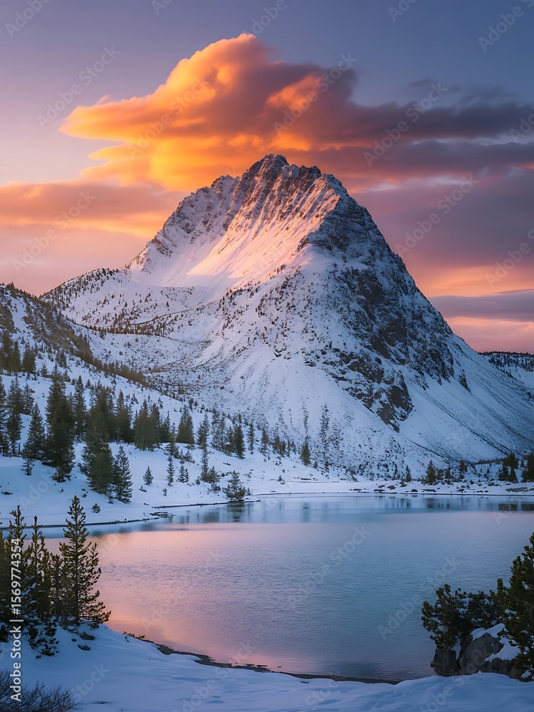 Obraz premium Majestic Snow Mountain Sunset