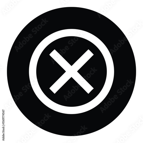 Black circle with white cross symbol graphic design element for ui ux web design and app interface