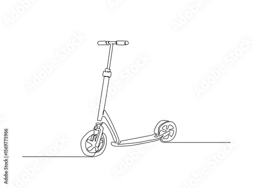 Modern electric scooter in single outline illustration. Continuous line art drawing of electric bike.