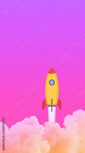 A vibrant digital illustration of a business rocket launching into a neon sky