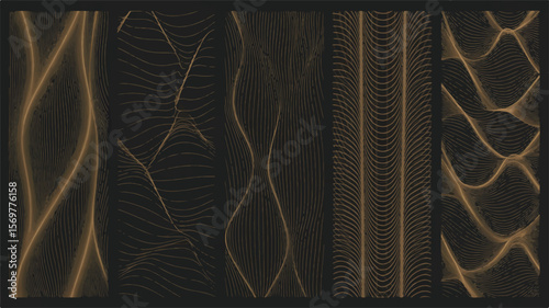 Five abstract vertical patterns with brown lines vector