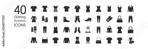 Forty Clothing Accessories Icons Apparel Silhouette Fashionable Isolated Garments