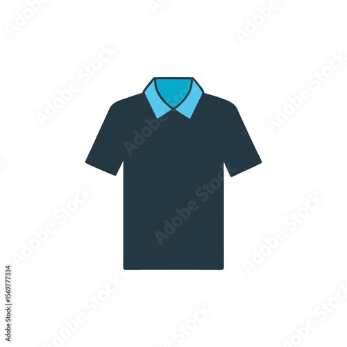 A darkcolored polo shirt with a light blue collar