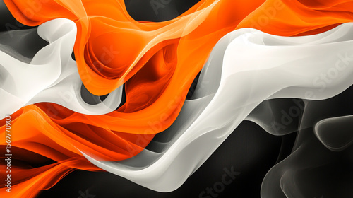 Abstract Orange and White Smoke Swirling Pattern on a Smooth Black Gradient Background.