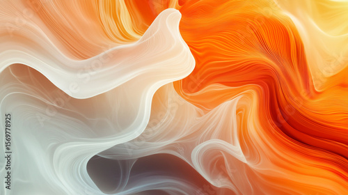 Abstract Orange and White Smoke Swirling Pattern on a Smooth Black Gradient Background.