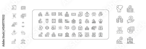 Money Icon Collection Set, Currency, Coin, Finance Concept on Transparent Background