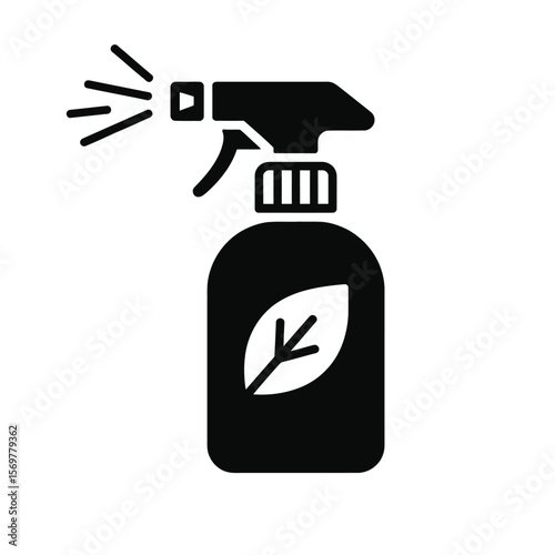 Black silhouette of a spray bottle with a leaf symbol and spray mist