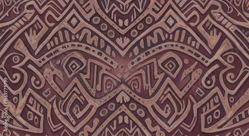 Abstract maroon and beige tribal textile pattern design