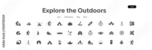 Outdoor Adventure Website with Minimalist Iconography and Clean Typography