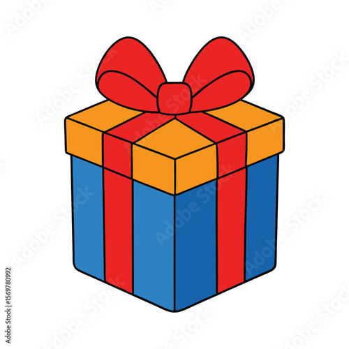 A beautifully wrapped gift box with a big red ribbon