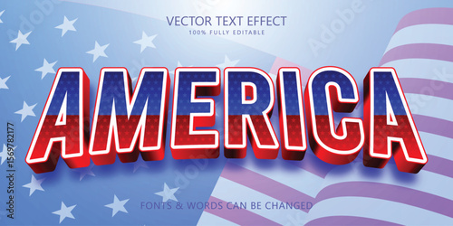 America editable text effect, 3d text style