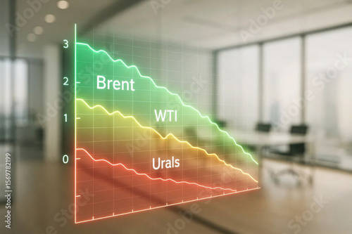 Chart with falling oil prices with brands urals brent wti
