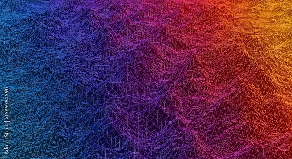 Obraz premium Abstract topographic wireframe landscape with vibrant gradient from blue to orange