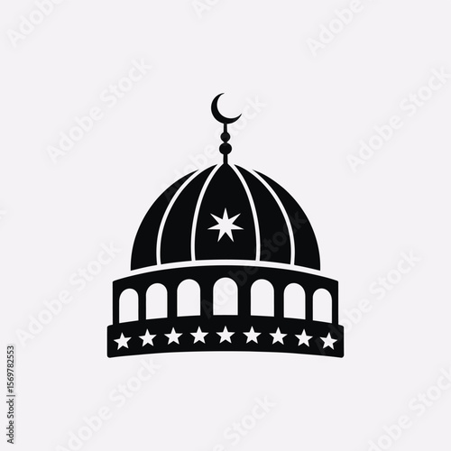 Islamic dome silhouette with crescent moon and star symbol
