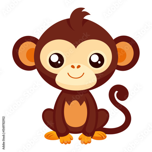 Cartoon Monkey Isolated - Playful Baby Monkey Vector Illustration 