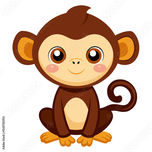 Cartoon Monkey Isolated - Playful Baby Monkey Vector Illustration 