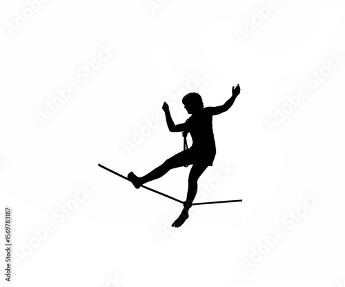 Silhouette of person pulling invisible rope forward on white background