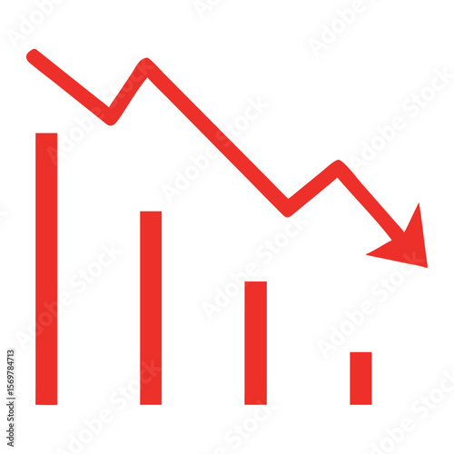 Stock market crash diagram with red arrow showing financial loss and economic recession illustration