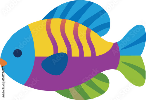 Vibrant and diverse school of colorful tropical sea fish swimming underwater
