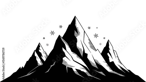 Abstract black and white Christmas winter landscape with a man's silhouette and a grunge forest design