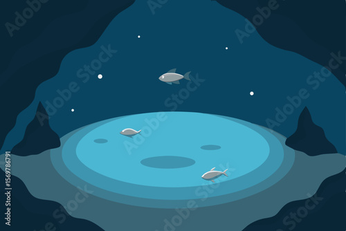Moon over deep blue ocean waves at night, a vector illustration of a tranquil sea landscape